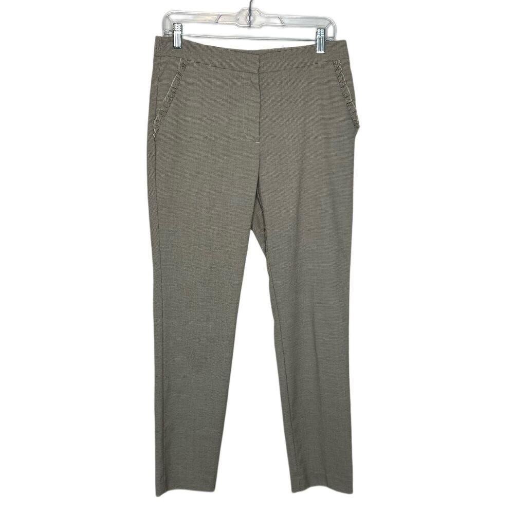 Zara Black & White Houndstooth Skinny Ankle Pants Ruffle Pockets Casual Pants M